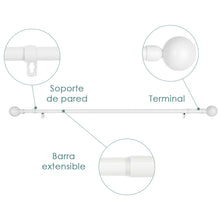 Cargar imagen en el visor de la galería, Barra De Cortinas Universal Extensible Metal Bola. Blanco