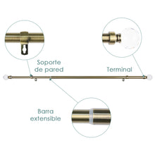 Cargar imagen en el visor de la galería, Barra De Cortinas Universal Extensible Acero Bola Cristal. Dorado
