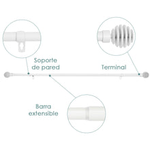 Cargar imagen en el visor de la galería, Barra De Cortinas Universal Extensible Metal Bola Rota. Blanco