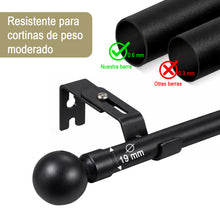 Cargar imagen en el visor de la galería, Barra de Cortina Extensible de Metal de Ø19 mm, Juego Ajustable con Soportes Extensibles- Negro