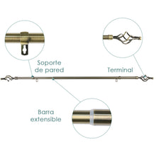 Cargar imagen en el visor de la galería, Barra De Cortinas Universal Extensible Acero Trenza. Dorado