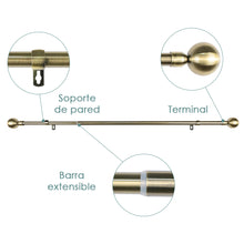 Cargar imagen en el visor de la galería, Barra De Cortinas Universal Extensible Acero Bola. Dorado