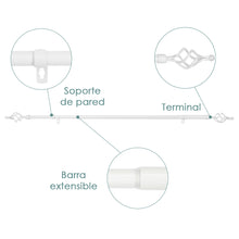 Cargar imagen en el visor de la galería, Barra De Cortinas Universal Extensible Metal Trenza. Blanco