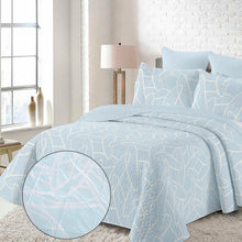 Cargar imagen en el visor de la galería, Colcha Bouti Estampada para Verano y Entretiempo. Incluye Funda de cojín- Rayas Azul