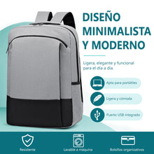 Cargar imagen en el visor de la galería, Mochila Casual Adulto, Estudiante 44x12x31cm con Puerto USB- Gris