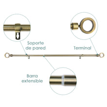 Cargar imagen en el visor de la galería, Barra De Cortinas Universal Extensible Acero Aro. Dorado