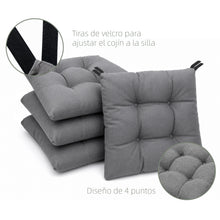 Cargar imagen en el visor de la galería, Cojines para Silla de 40x40x8cm Acolchados con Cintas de Sujeción Antideslizantes- Gris