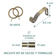 Cargar imagen en el visor de la galería, Barra De Cortinas Universal Extensible Acero Taza. Dorado