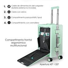 Cargar imagen en el visor de la galería, Maleta de Cabina con Neceser de Policarbonato y ABS con USB- Verde