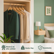 Cargar imagen en el visor de la galería, Perchas de Madera Natural con Barra Antideslizante- Madera