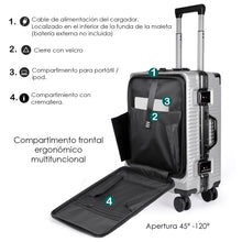 Cargar imagen en el visor de la galería, Juego de 3 Piezas de Maletas Multifunción con USB de Cabina, Grande y Neceser de Policarbonato y ABS-Gris Claro