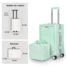 Cargar imagen en el visor de la galería, Maleta de Cabina con Neceser de Policarbonato y ABS con USB- Verde