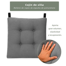 Cargar imagen en el visor de la galería, Cojines para Silla de 40x40x8cm Acolchados con Cintas de Sujeción Antideslizantes- Gris