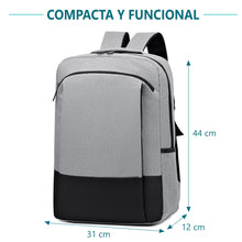 Cargar imagen en el visor de la galería, Mochila Casual Adulto, Estudiante 44x12x31cm con Puerto USB- Gris