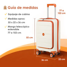 Cargar imagen en el visor de la galería, Maleta de Cabina 55x22x36cm de Polipropileno con Cerradura TSA - Hueso