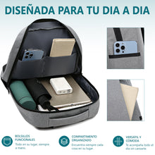 Cargar imagen en el visor de la galería, Mochila Casual Adulto, Estudiante 44x12x31cm con Puerto USB- Gris