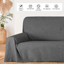 Cargar imagen en el visor de la galería, Colcha Plaid Multiusos, Jarapas para Sofá- Rayas Gris Oscuro