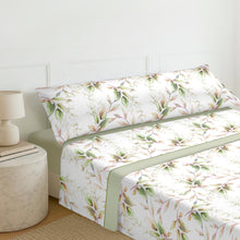 Cargar imagen en el visor de la galería, Juego Sábanas de Verano y Entretiempo 50% Algodón y 50% poliéster- Hojas Verde