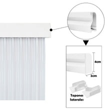 Cargar imagen en el visor de la galería, Sistema para colgar la cortina para puerta de tiras de PVC con medida 210×120 cm - Modelo Tosca en color marrón con filo beige P1. El sistema incorpora unos tapones laterales de 2×4 cm.