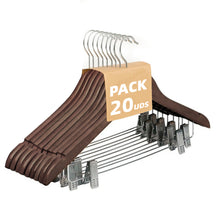 Cargar imagen en el visor de la galería, Perchas de Madera con Pinzas y Muescas Antideslizantes-Marrón