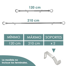 Cargar imagen en el visor de la galería, Barra De Cortinas Universal Extensible Acero Aro. Plata