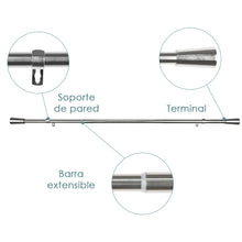 Cargar imagen en el visor de la galería, Barra De Cortinas Universal Extensible Acero Taza. Plata