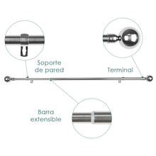 Cargar imagen en el visor de la galería, Barra De Cortinas Universal Extensible Acero Bola. Plata