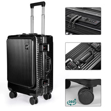 Cargar imagen en el visor de la galería, Juego de 3 Piezas de Maletas Multifunción con USB de Cabina, Grande y Neceser de Policarbonato y ABS- Negro