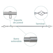 Cargar imagen en el visor de la galería, Barra De Cortinas Universal Extensible Metal Trenza. Gris