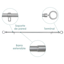 Cargar imagen en el visor de la galería, Barra De Cortinas Universal Extensible Metal Aro. Gris