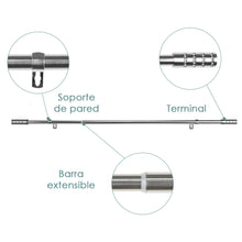 Cargar imagen en el visor de la galería, Barra De Cortinas Universal Extensible Acero Diamante. Plata