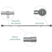 Cargar imagen en el visor de la galería, Barra De Cortinas Universal Extensible Metal Bola Rota. Gris