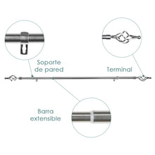 Cargar imagen en el visor de la galería, Barra De Cortinas Universal Extensible Acero Trenza. Plata