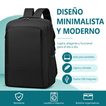 Cargar imagen en el visor de la galería, Mochila Casual Adulto, Estudiante 44x12x31cm con Puerto USB- Negro