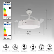 Cargar imagen en el visor de la galería, Ventilador de Techo con Luz LED 72W,Aspas Retráctiles y Motor DC