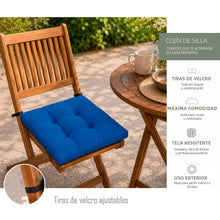 Cargar imagen en el visor de la galería, Cojines para Silla de 40x40x8cm Acolchados con Cintas de Sujeción Antideslizantes-Azul