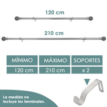 Cargar imagen en el visor de la galería, Barra De Cortinas Universal Extensible Metal Bola Rota. Gris