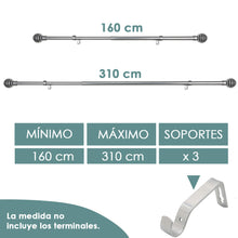 Cargar imagen en el visor de la galería, Barra De Cortinas Universal Extensible Metal Bola Rota. Gris