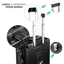 Cargar imagen en el visor de la galería, Juego de 3 Piezas de Maletas Multifunción con USB de Cabina, Grande y Neceser de Policarbonato y ABS- Negro