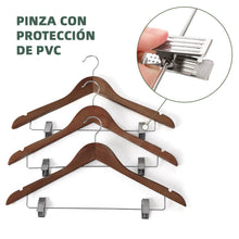 Cargar imagen en el visor de la galería, Perchas de Madera con Pinzas y Muescas Antideslizantes-Marrón