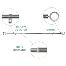 Cargar imagen en el visor de la galería, Barra De Cortinas Universal Extensible Acero Aro. Plata