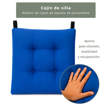 Cargar imagen en el visor de la galería, Cojines para Silla de 40x40x8cm Acolchados con Cintas de Sujeción Antideslizantes-Azul