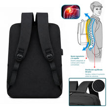 Cargar imagen en el visor de la galería, Mochila Casual Adulto, Estudiante 44x12x31cm con Puerto USB- Negro