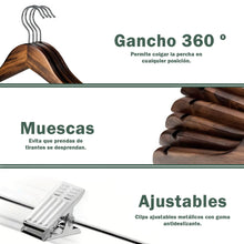 Cargar imagen en el visor de la galería, Perchas de Madera con Pinzas y Muescas Antideslizantes-Marrón