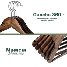 Cargar imagen en el visor de la galería, Perchas de Madera Natural con Barra Antideslizante- Marrón