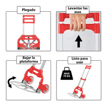 Cargar imagen en el visor de la galería, Carretilla Plegable de Aluminio+Cuerda, Soporta hasta 70KG- Rojo