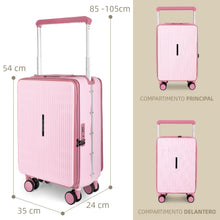 Cargar imagen en el visor de la galería, Maleta de Cabina 54x24x35cm de Polipropileno, Abertura Superior y Cerradura TSA - Rosa