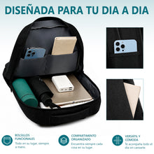 Cargar imagen en el visor de la galería, Mochila Casual Adulto, Estudiante 44x12x31cm con Puerto USB- Negro