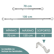 Cargar imagen en el visor de la galería, Barra De Cortinas Universal Extensible Acero Aro. Plata