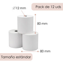 Cargar imagen en el visor de la galería, Rollo de Papel Térmico de 80x80x12mm Sin Bisphenol A para Impresora Térmica- 12 rollos